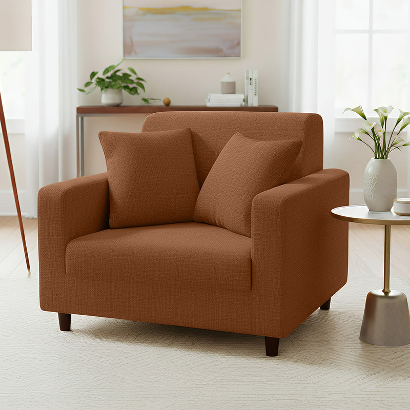 Anyhouz 1 Seater Sofa Cover Plain Light Coffee Style and Protection For Living Room Sofa Chair Elastic Stretchable Slipcover