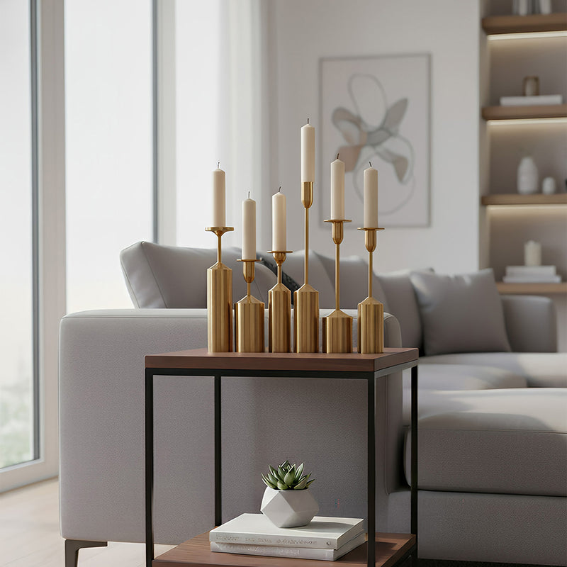 ANYDECO 6pc Luxury Gold Metal Candle Holder Tabletop Home Decor Modern Art Living Room Display House Decorative Crafts Metal Ornaments