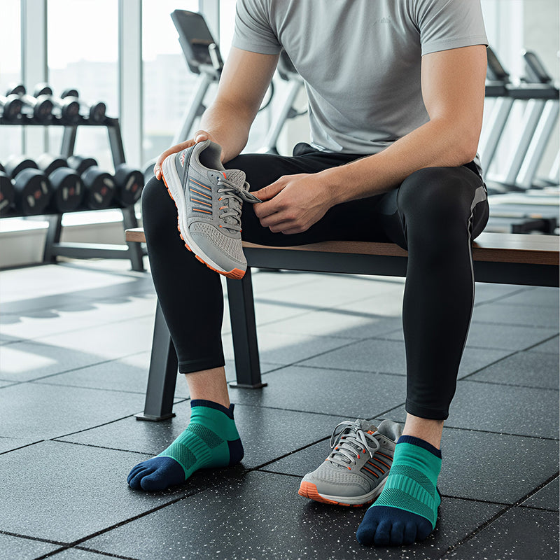 Anyfootwear 5 Pairs One Size 36-42 Blue Men's Socks Cotton Breathable Sports Sweat Absorption Five-toe Anti-friction Back Short Tube