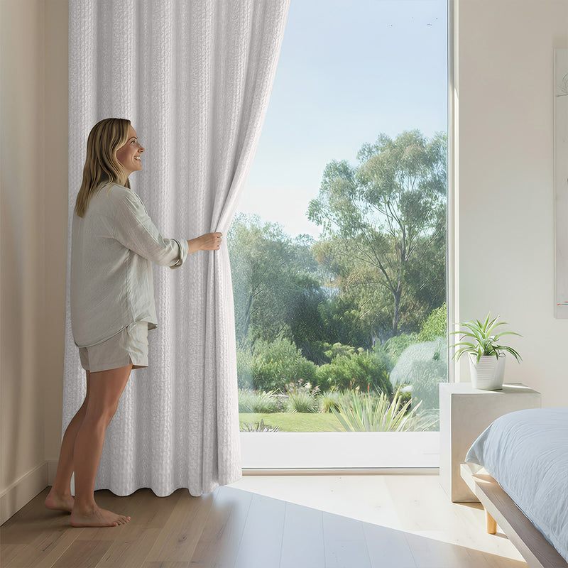 Anydrape 100cm Curtain Beige Modern Waffle Plaid for Living Room Bedroom Dining Balcony Luxury Window Drapes