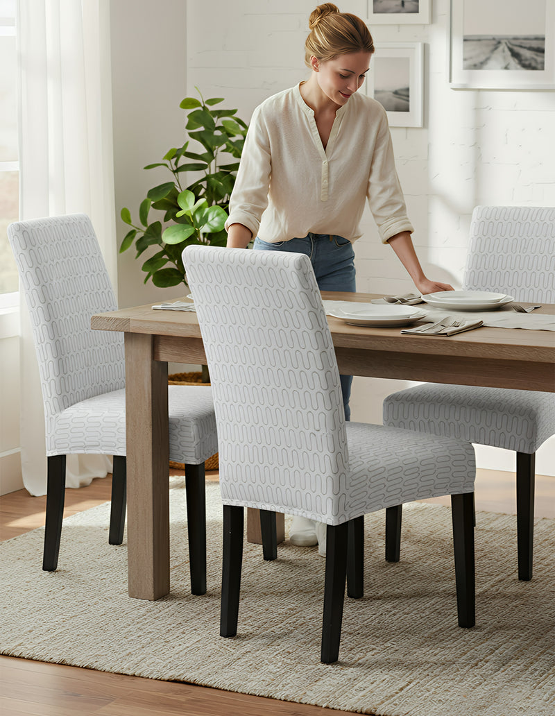 Anyseat Light Grey Wavey Lines Design Chair Cover – Elastic Anti‑Dirt Design for Dining, Kitchen, Wedding, Hotel & Banquet Use