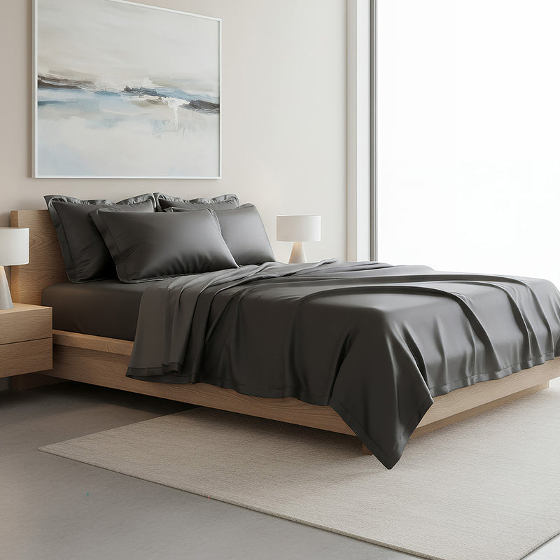 ANYHOUZ Bed Sheet Black Natural Mulberry Silk Duvet Cover Set