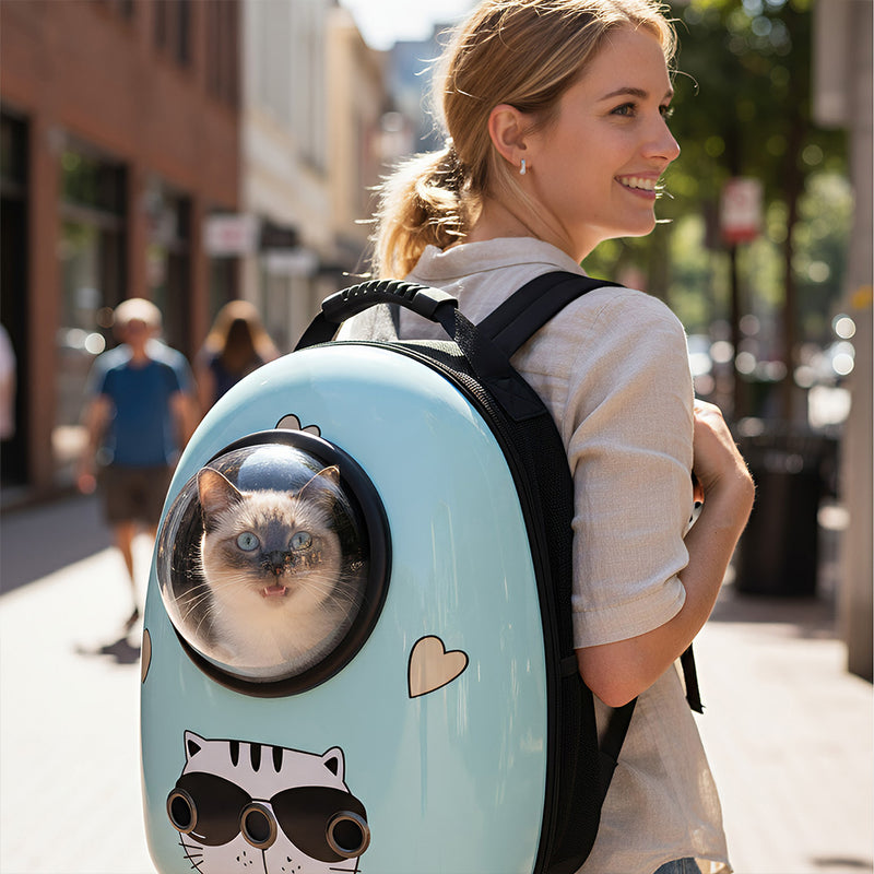 Anypet Blue Cat Print Space Capsule Pet Carrier – Breathable Travel Bag for Small Pets
