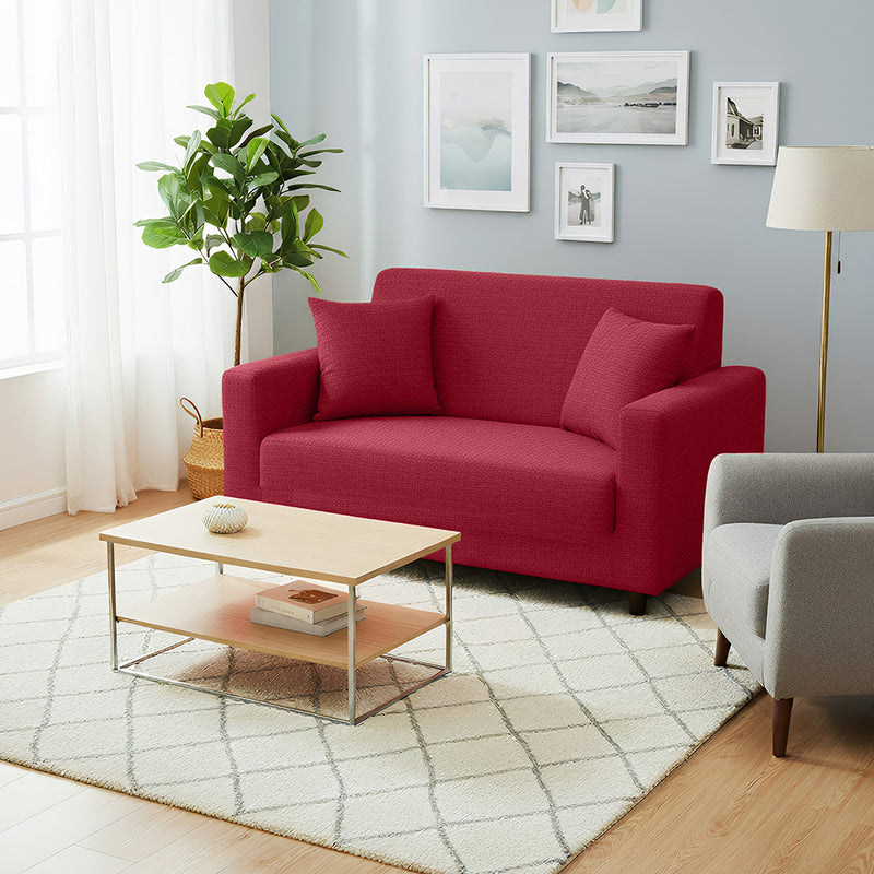 Anyhouz 2 Seater Sofa Cover Plain Red Style and Protection For Living Room Sofa Chair Elastic Stretchable Slipcover