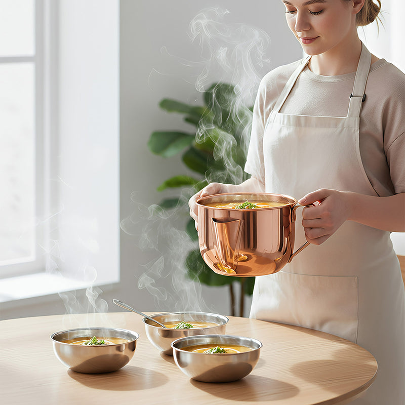 Anygleam Rose Gold Stainless Steel Separator Pot 1000ML – Golden Oil Filter Bowl for Soup, Gravy, Water & Fat Removal Kitchen Tool