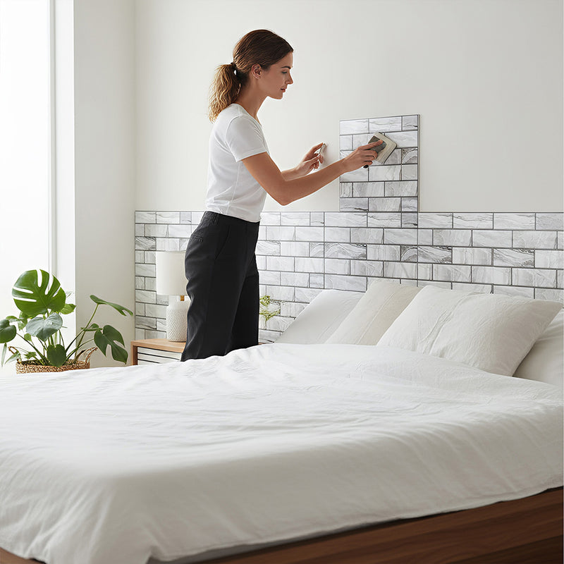 ANYHOUZ 10pcs Self Adhesive Vinyl Wall Tile Grey Marble Waterproof