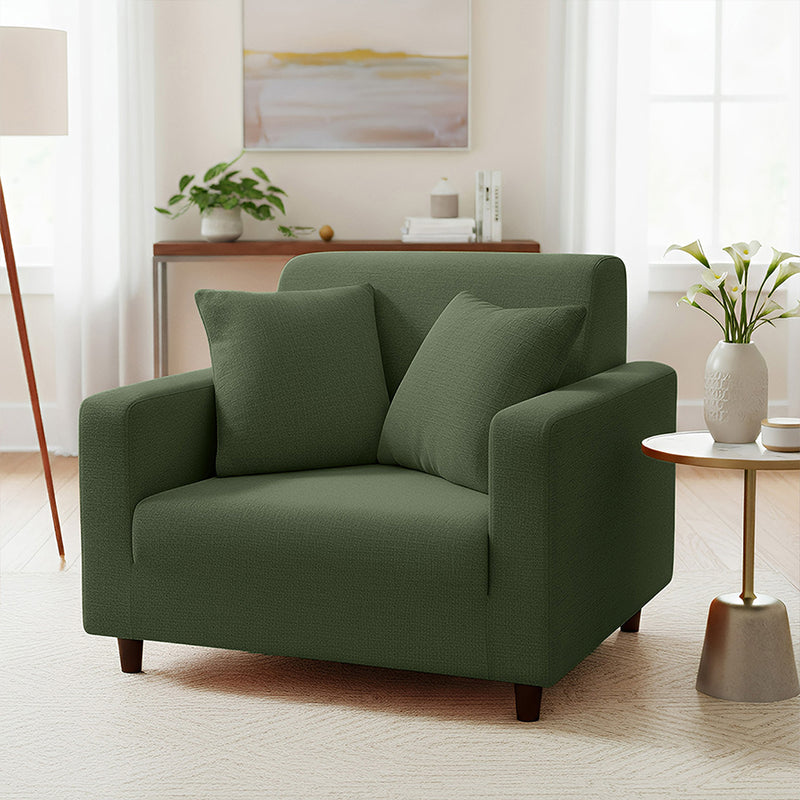 Anyhouz 1 Seater Sofa Cover Plain Army Green Style and Protection For Living Room Sofa Chair Elastic Stretchable Slipcover
