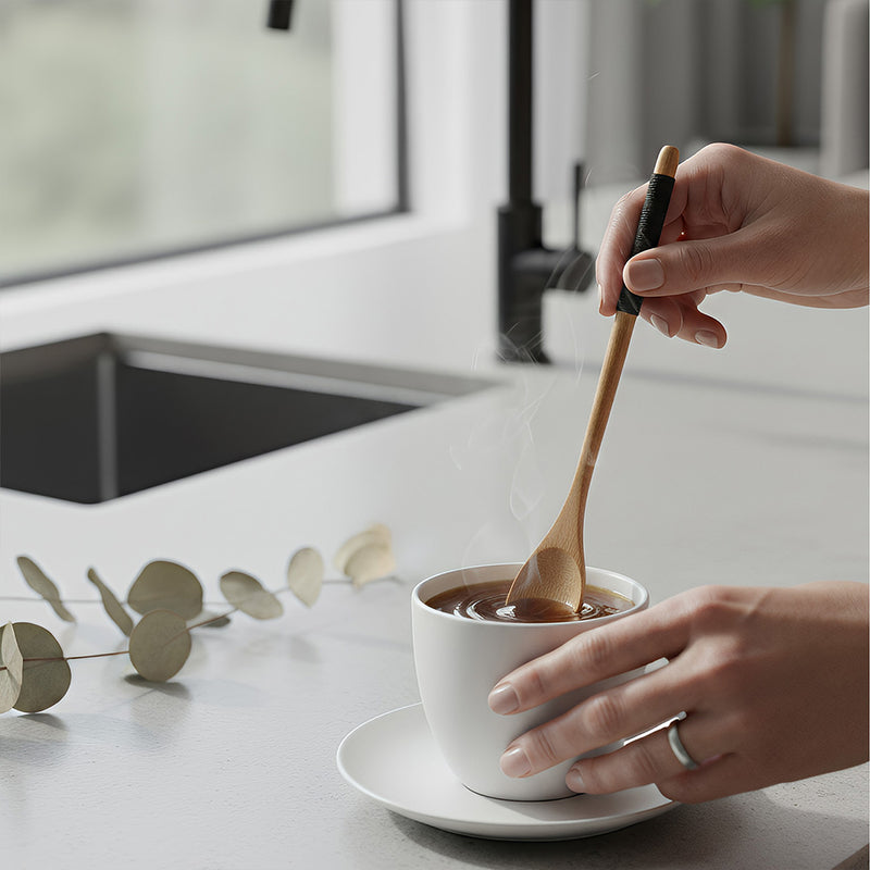 Anygleam Wooden Black 6pcs Wooden Tea Long Spoon  Kitchen Tableware
