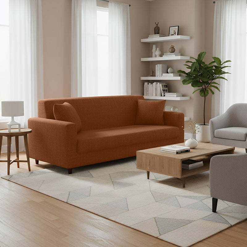 Anyhouz 3 Seater Sofa Cover Plain Light Coffee Style and Protection For Living Room Sofa Chair Elastic Stretchable Slipcover