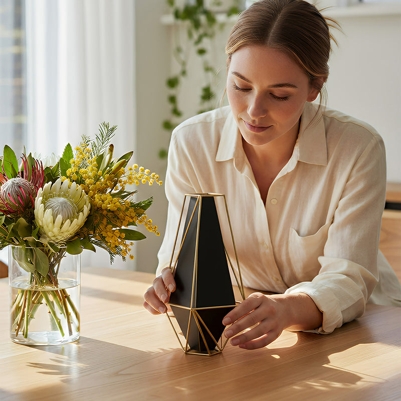 ANYDECO 34cm Gold Black Luxury Tabletop Home Decor Modern Art Living Room Display House Decorative Crafts Metal Ornaments