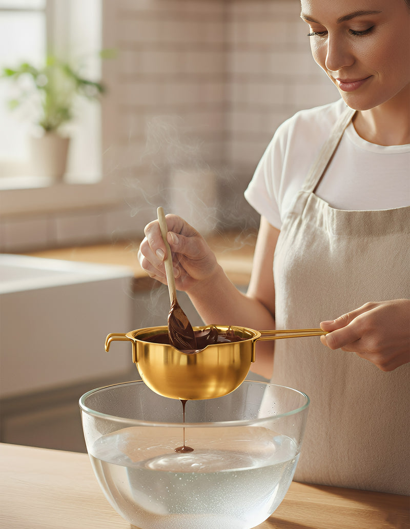 Anygleam Melting Pot 2Pcs Gold Chocolate Melt Cookware Kitchen Heating Container Milk Bowl Baking Tool Kitchenware