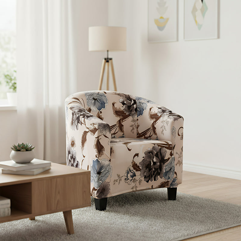 Anyseat Light Beige Floral Chair Cover – Plain Dustproof Tub Slipcover for Home Décor