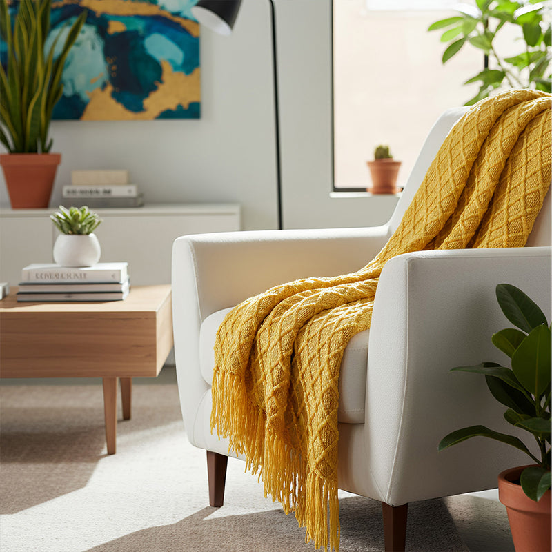 Anycozy Yellow Faux Cashmere Throw Blanket Sofa Cover 127x172cm