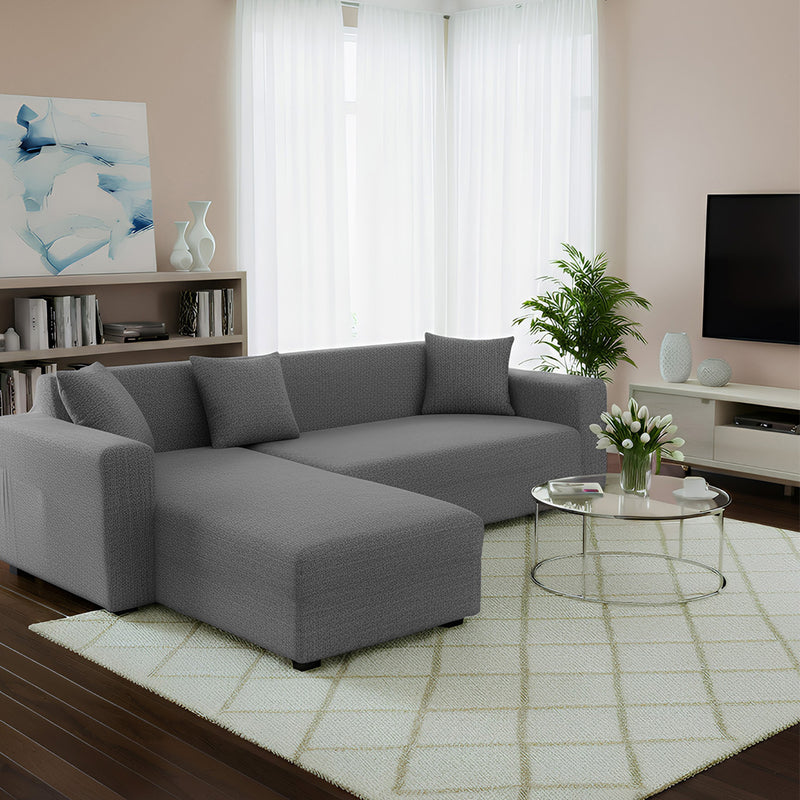 Anyhouz 4 Seater Sofa Cover Plain Grey Style and Protection For Living Room Sofa Chair Elastic Stretchable Slipcover