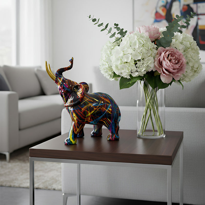 ANYDECO  Figurine Medium Balanced Neon Streak Graffiti Elephant Sculpture Nordic Resin Statue Decor