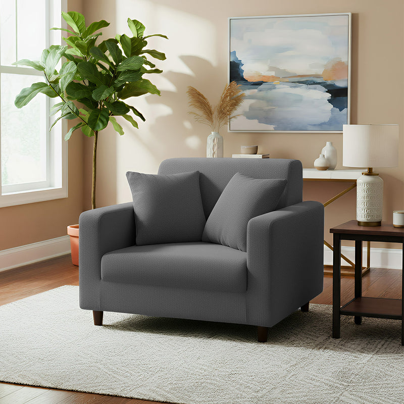 Anyhouz 1 Seater Sofa Cover Plain Grey Style and Protection For Living Room Sofa Chair Elastic Stretchable Slipcover