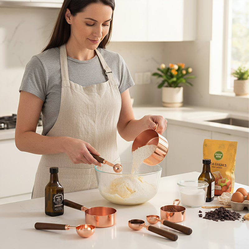 Anygleam Rosegold Brown 8pcs Wooden Measuring Cup  Kitchen Tools Accessories