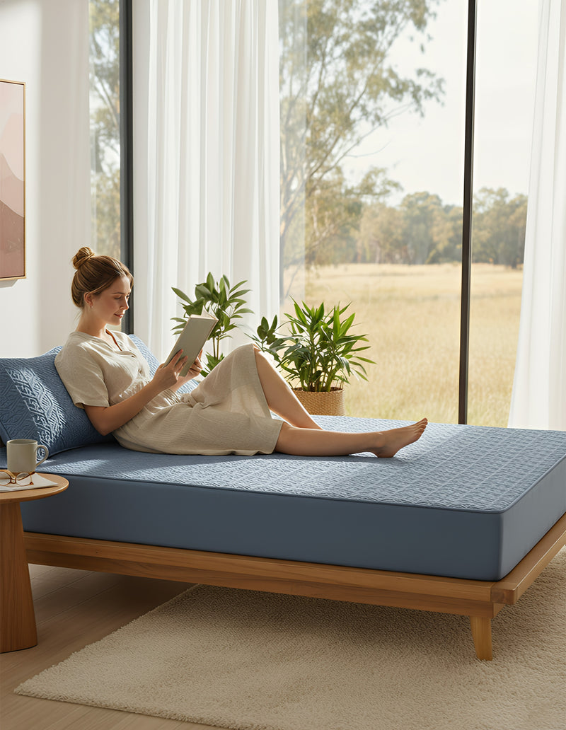 Anycozy Mattress Cover Blue 200x200cm Pure Cotton Soft Quilted Bed Sheet Anti-bacterial Protector Cover