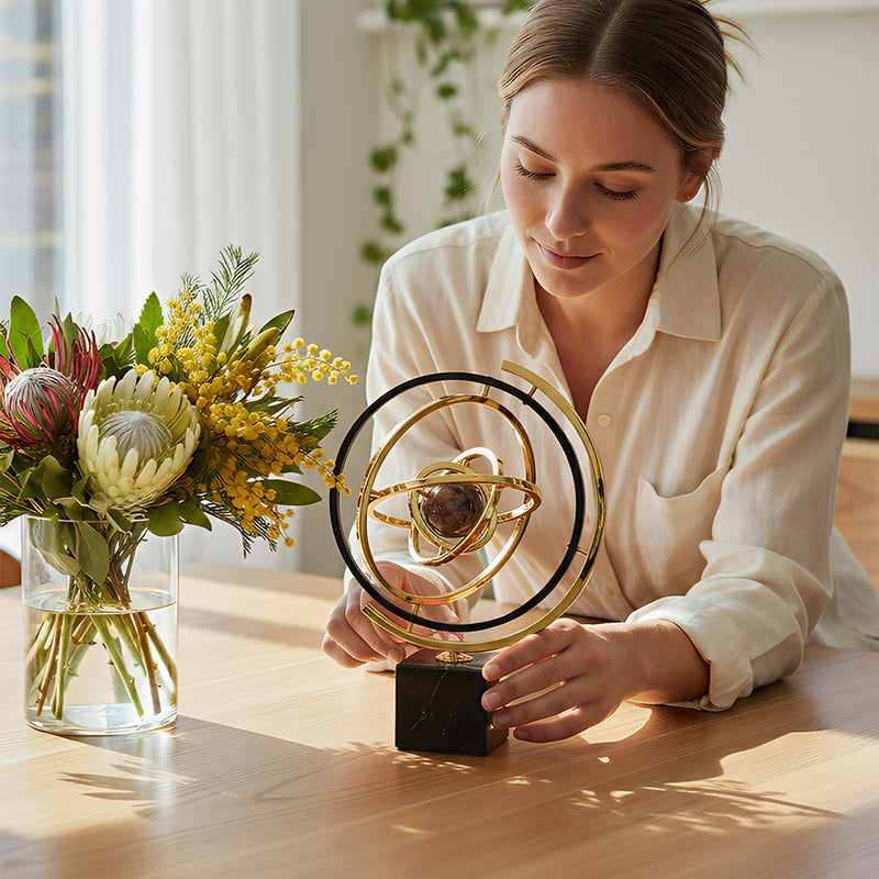 ANYHOUZ 43cm Metal Globe Tabletop Home Decor Modern Art Living Room Display House Decorative Crafts Ornament