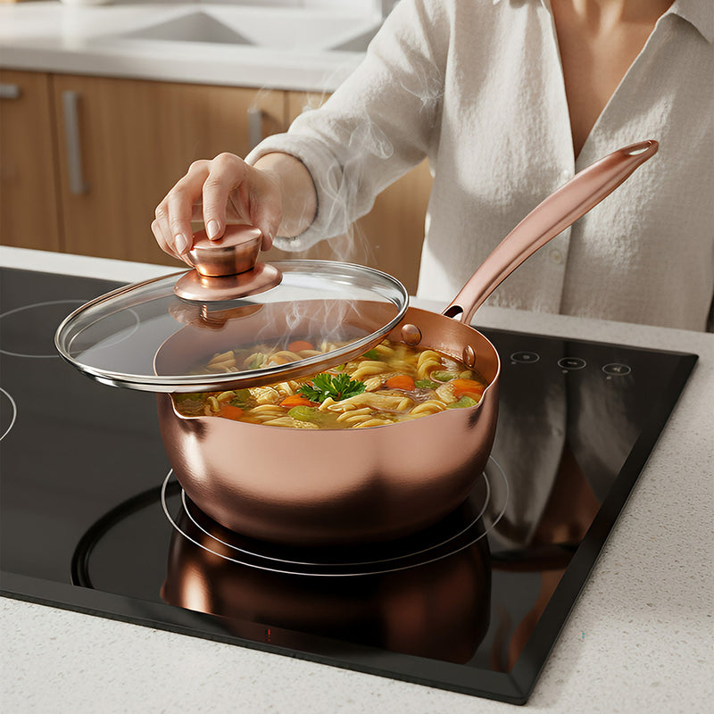 Anygleam Stock Pot Rose Gold Non-Stick Stainless Steel Kitchen Snow Pan Noodle Soup with Lid Cooker Universal Cookware