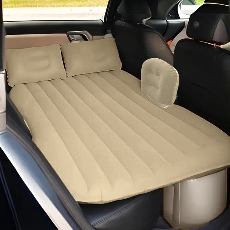 Inflatable Car Mattress Beige Stripe  Portable Camping Rest Air Bed Travel Compact Sleeping Kit Essentials
