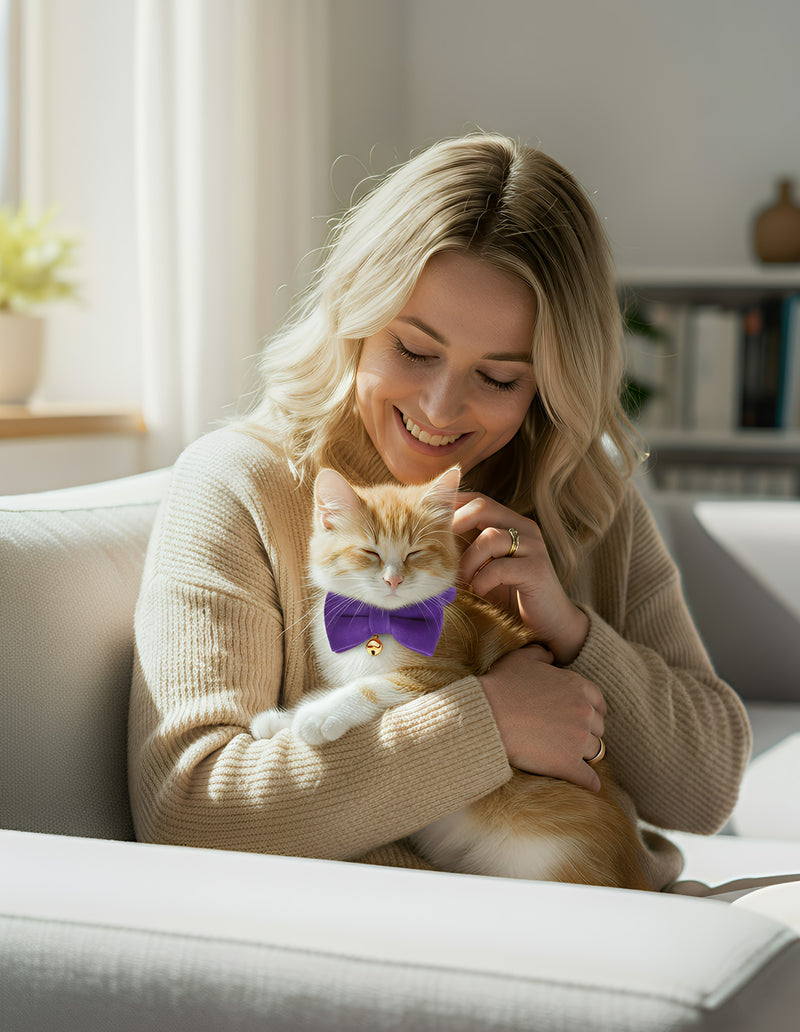 Anypet Stylish Violet Bow Cat Collar – Large Size with Safety Buckle, Bell & Durable Strap