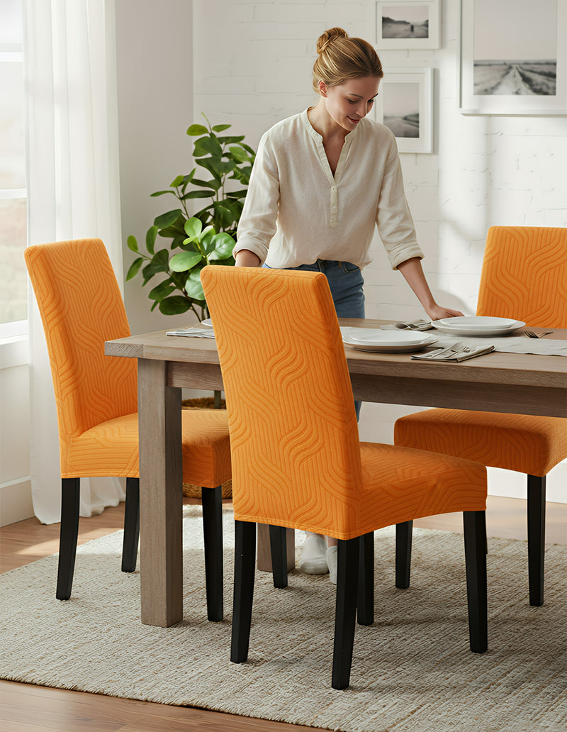 Anyseat Orange Linear Knitted Chair Cover – Elastic Anti‑Dirt Design for Dining, Kitchen, Wedding, Hotel & Banquet Use