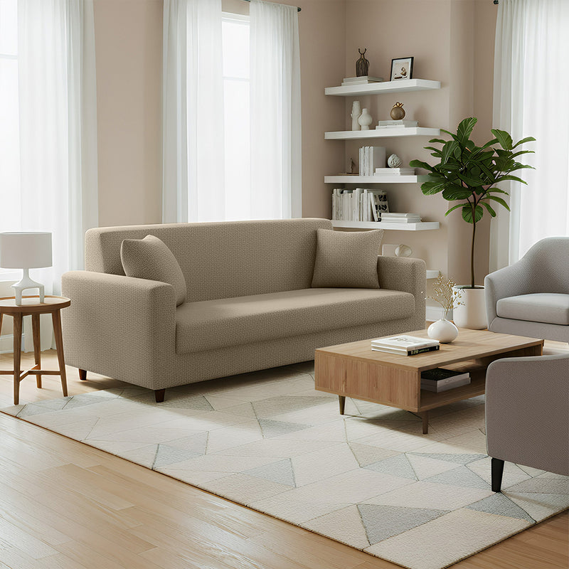 Anyhouz 3 Seater Sofa Cover Plain Beige Style and Protection For Living Room Sofa Chair Elastic Stretchable Slipcover