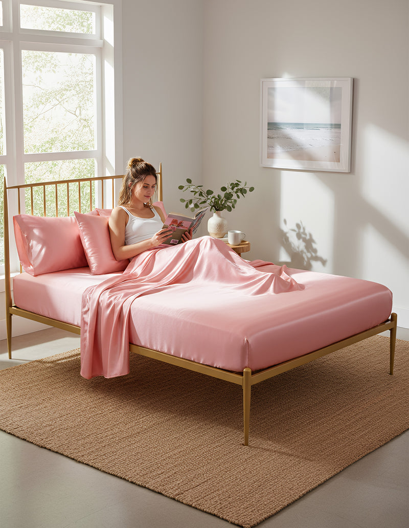 Anycozy Fitted Sheet King Size Jade Luxury Silky Beddings Set with Pillow Cases