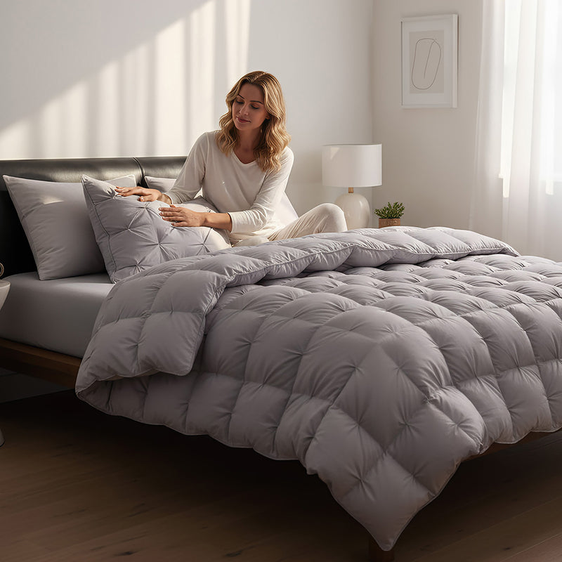 ANYHOUZ Duvet Cover Dark Grey Luxury Breathable Puffer Bed Comforter