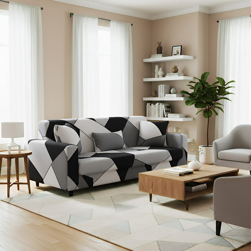 Anyseat 3-Seater Sofa Cover – Black White Geometric Style Slipcover for Living Room Chair Protection