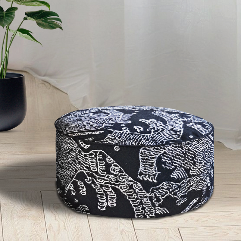 Anypillow 2PC 50x30CM Black Round Soft Pouffe Seat Cushion Elegant Home Accent Decor Stylish Footstool