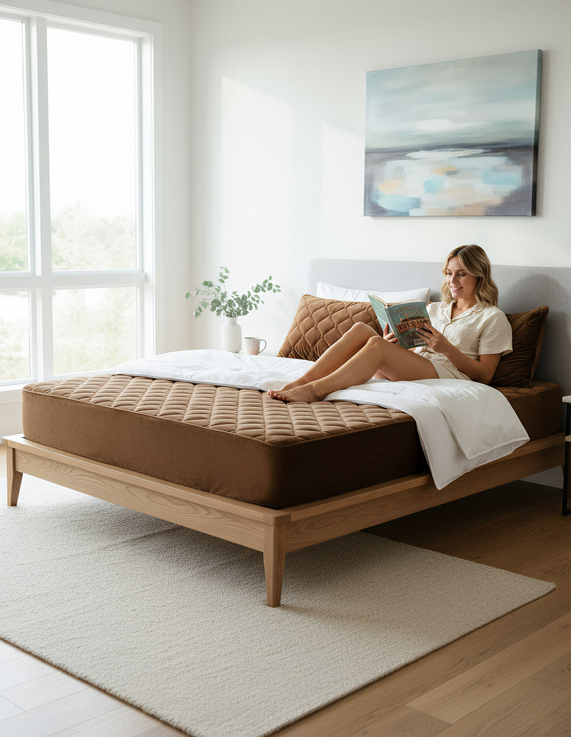 Anycozy Mattress Cover Coffee 200x200cm Crystal Velvet Thicken Quilted Warm Soft Plush Bed Sheet