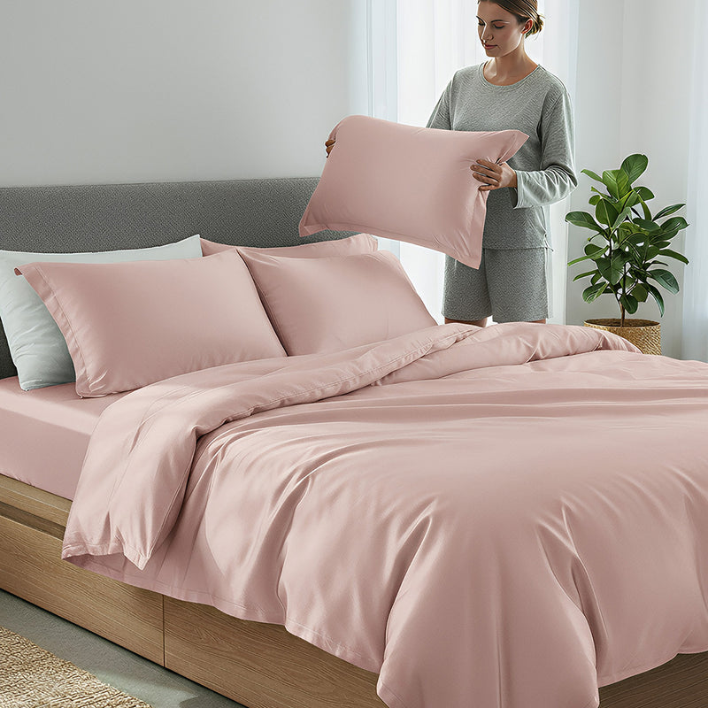 ANYHOUZ Bed Sheet Pink Natural Mulberry Silk Duvet Cover Set