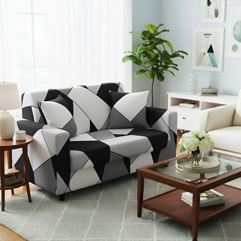 Anyseat 2-Seater Sofa Cover – Black White Geometric Style Slipcover for Living Room Chair Protection