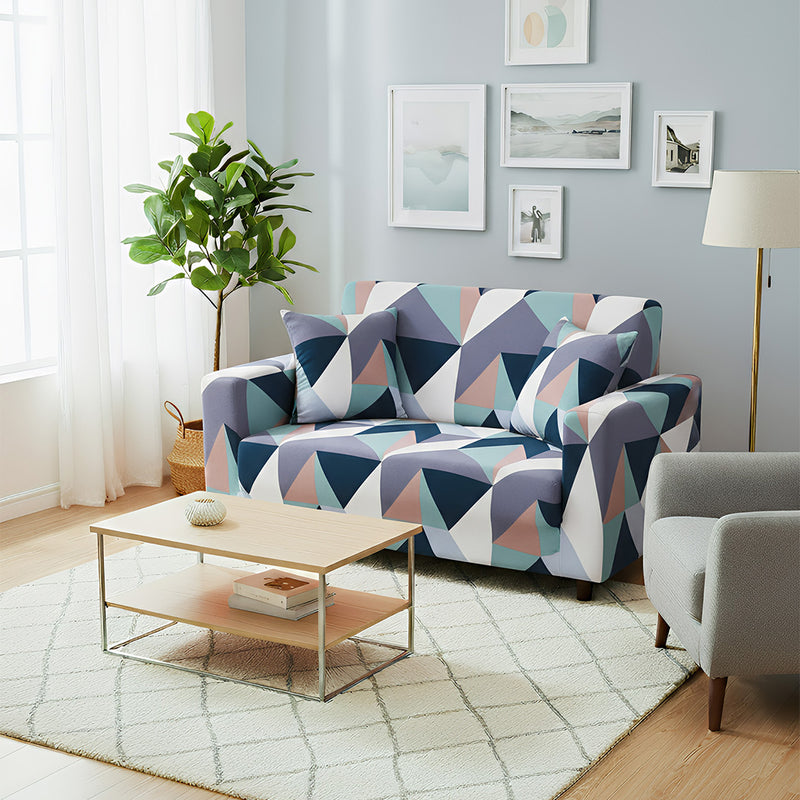 Anyseat 4-Seater Sofa Cover – Blue White Geometric Style Slipcover for Living Room Chair Protection