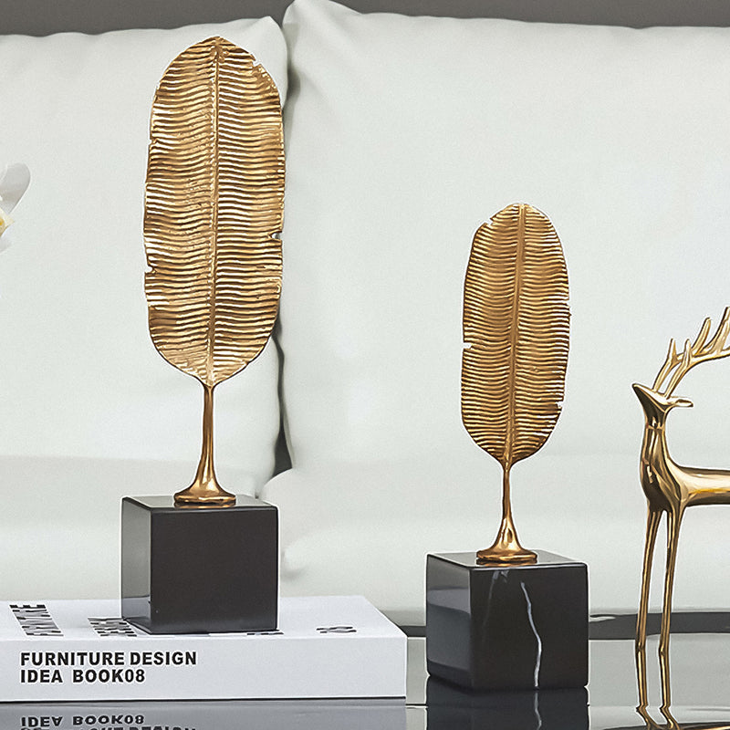 ANYHOUZ 37.5cm Gold Feather Sculptures Tabletop Home Decor Modern Art Living Room Display House Decorative Crafts Metal Ornaments