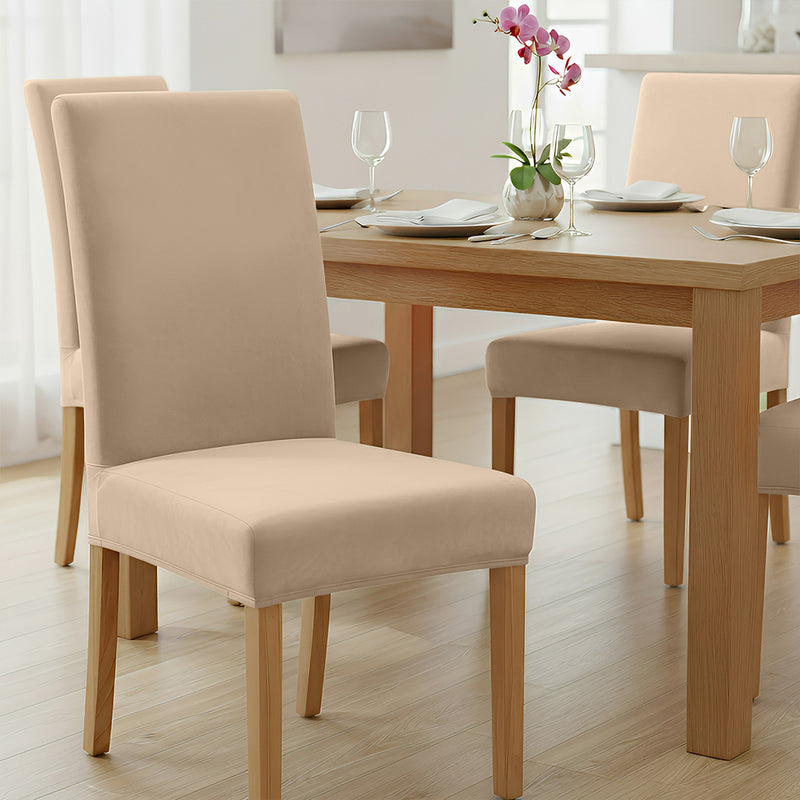 Anyseat Beige Velvet Dining Chair Cover – Plush Stretchable Slipcover for Kitchen & Dining Room Chairs