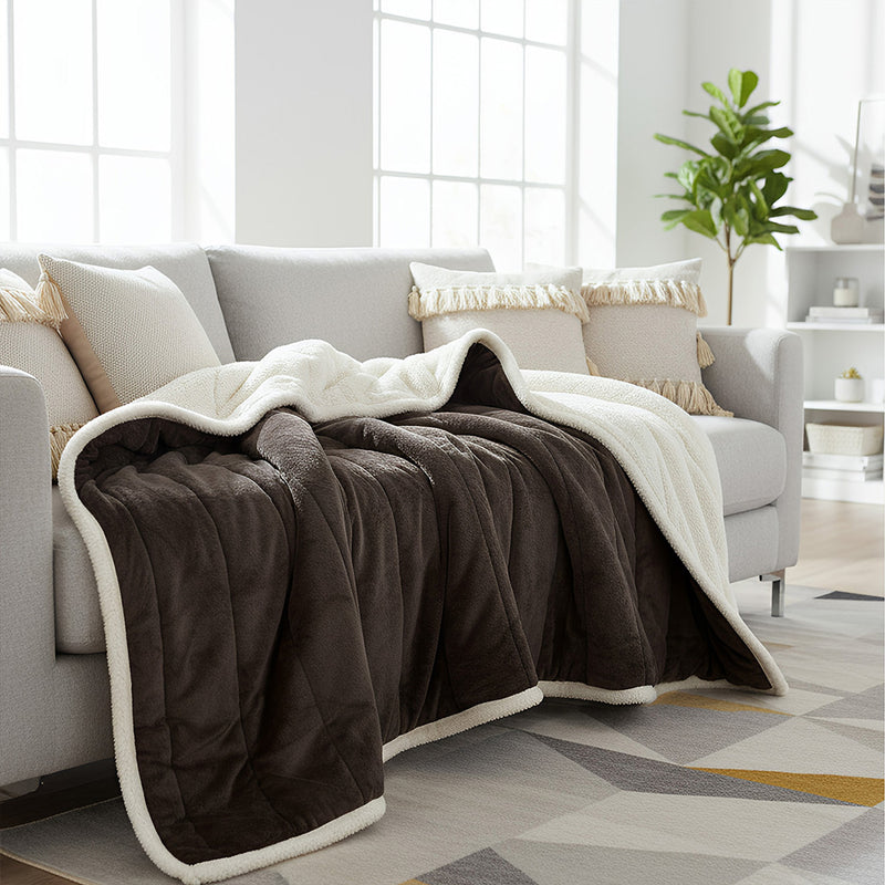 Anycozy Dark Brown Fleece Blanket Warm 3-Layer Flannel Quilt 120x200cm