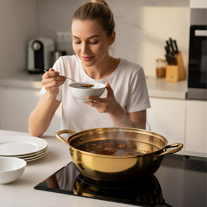ANYGLEAM Stock Pot Gold Stainless Steel Home Restaurant Cooking Tool Single-Layer Compatible Soup Kitchen Utensils