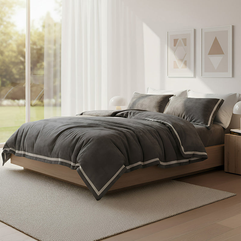 Anycozy Duvet Cover Set Plain Grey Flat Bed Sheet Cozy Fluffy Ultra Soft Velvet Bedding Comforter