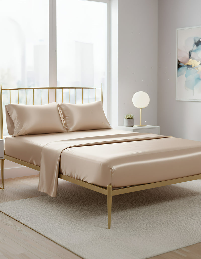 Anycozy Fitted Sheet Twin Size Camel Luxury Silky Beddings Set with Pillow Cases