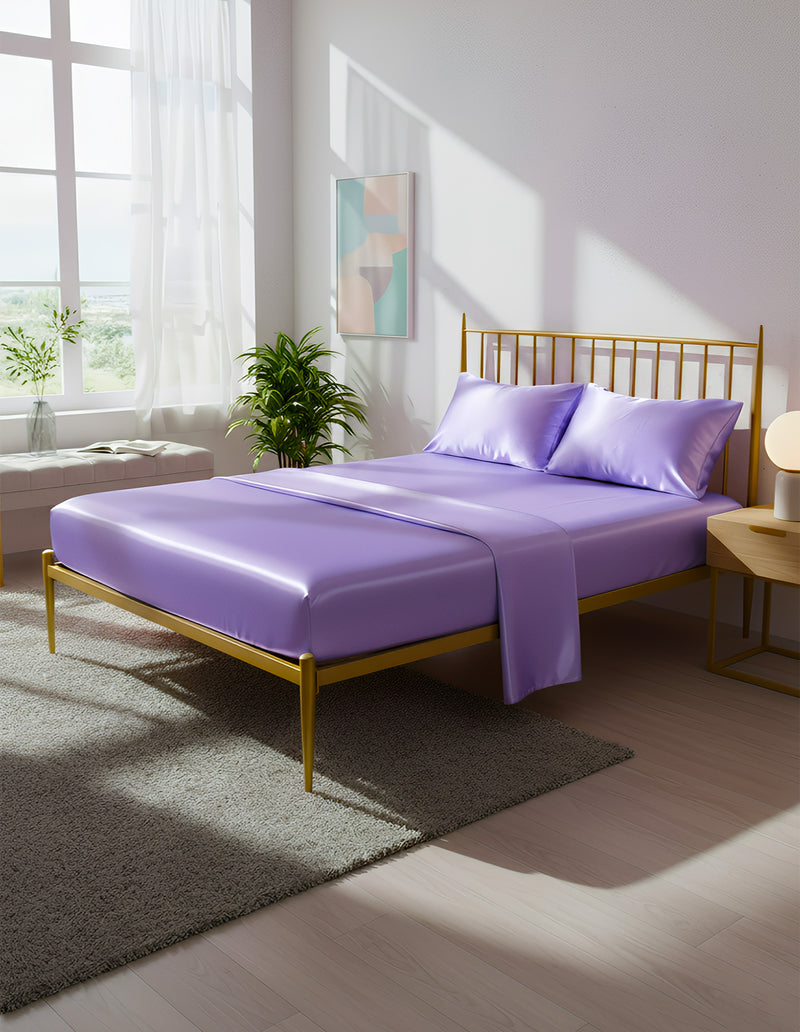 Anycozy Fitted Sheet Full Size Light Purple Luxury Silky Beddings Set with Pillow Cases