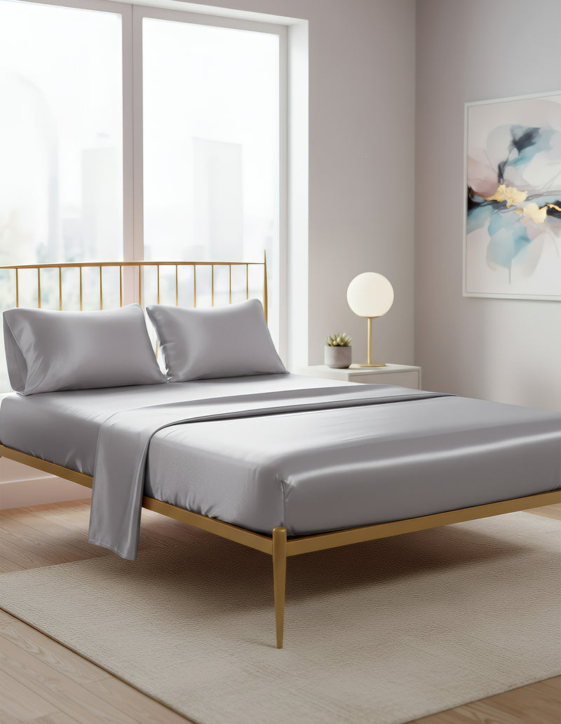 Anycozy Fitted Sheet King Size Grey Luxury Silky Beddings Set with Pillow Cases