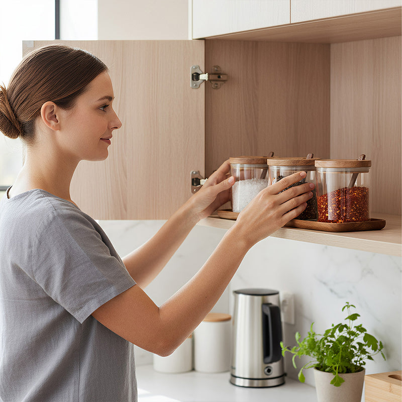 Anygleam Transparent 3pcs Spice Jars Glass  Food Kitchen Tableware