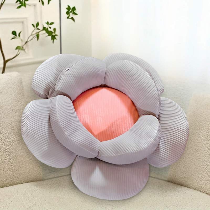 Anyseat Seat Cushion 2PC Grey Double Flower Shape Soft Bedside Floor Plush Pillow Home Decor