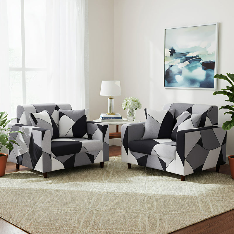 Anyseat 1-Seater Sofa Cover – Black White Geometric Style Slipcover for Living Room Chair Protection