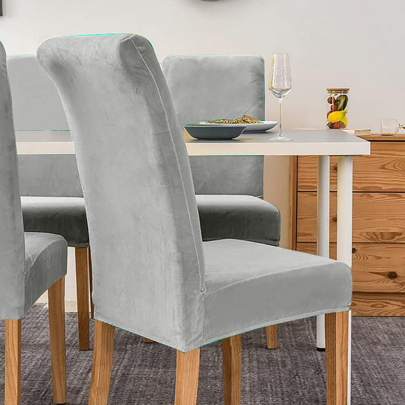 Anyseat Light Grey Velvet Dining Chair Cover – Plush Stretchable Slipcover for Kitchen & Dining Room Chairs