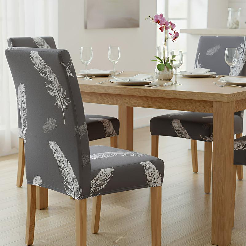 Anyseat Dark Gray Leaf Print Elastic Chair Cover – Plain Dining Slipcover & Home Décor