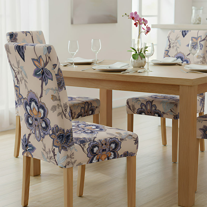 Anyseat Beige Floral Pattern Print Elastic Chair Cover – Plain Dining Slipcover & Home Décor